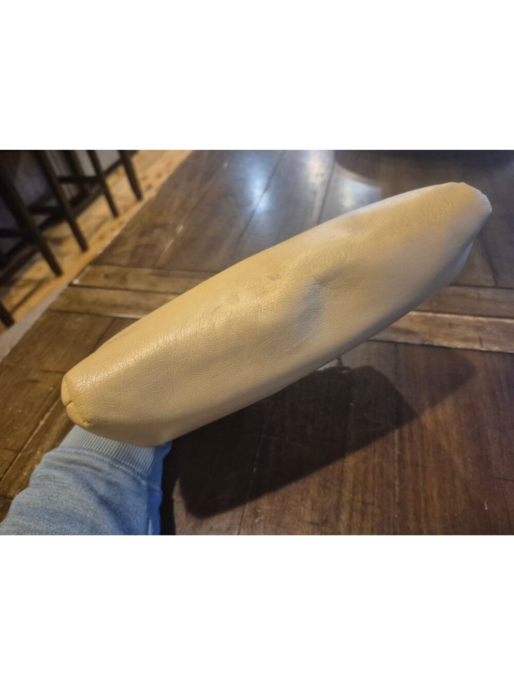 Vintage Beige Clutch Purse With Gold Chain Strap & Button Closure Elegant Ruched - Picture 4 of 4